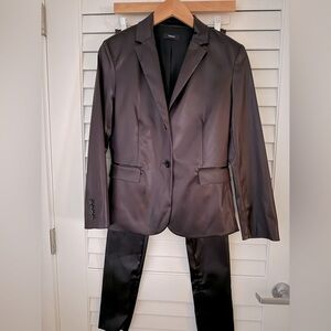 Theory Chocolate Brown Satin Shiny Pantsuit